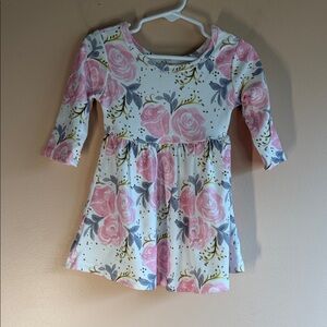 Girls' Pink Floral Long-Sleeve Dress